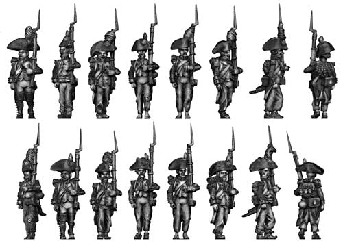 Grenadier, bicorne, ragged campaign uniform, march-attack (28mm)