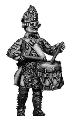 Russian Fusilier drummer, coat with lapels and collar, marching (28mm)